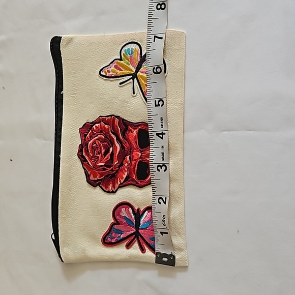 Hand Crafted embroidered bag red skull multicolored butterflies red rose rustic - Picture 15 of 17
